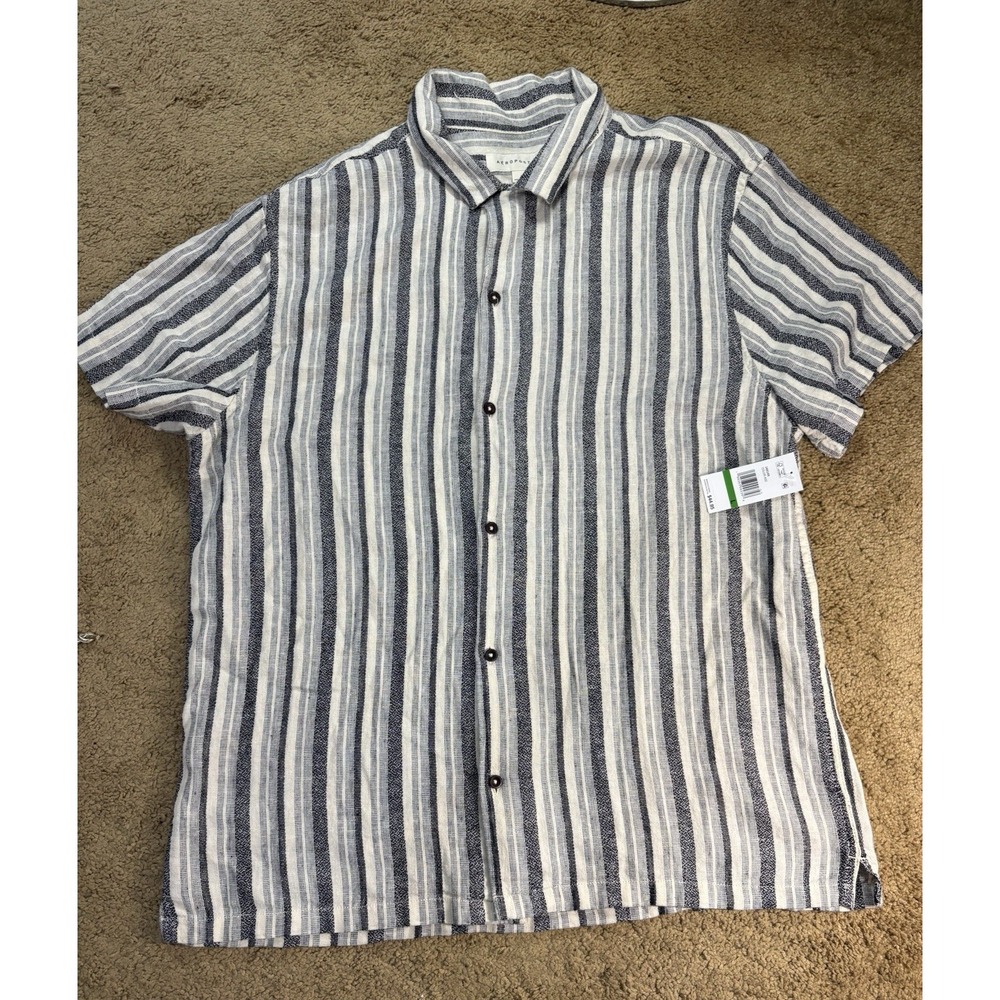 Aeropostale Striped Casual Button Down Shirt Men Large Linen Blend Casual